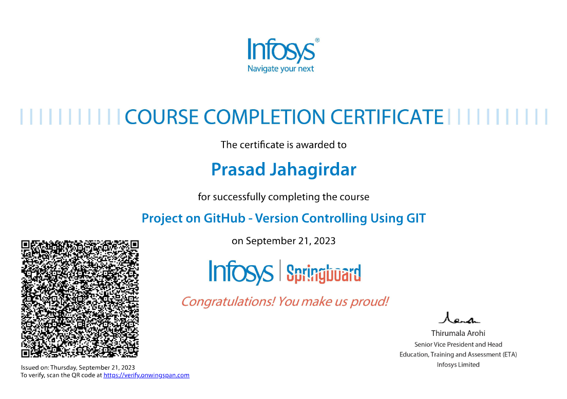 Infosys Git Certificate